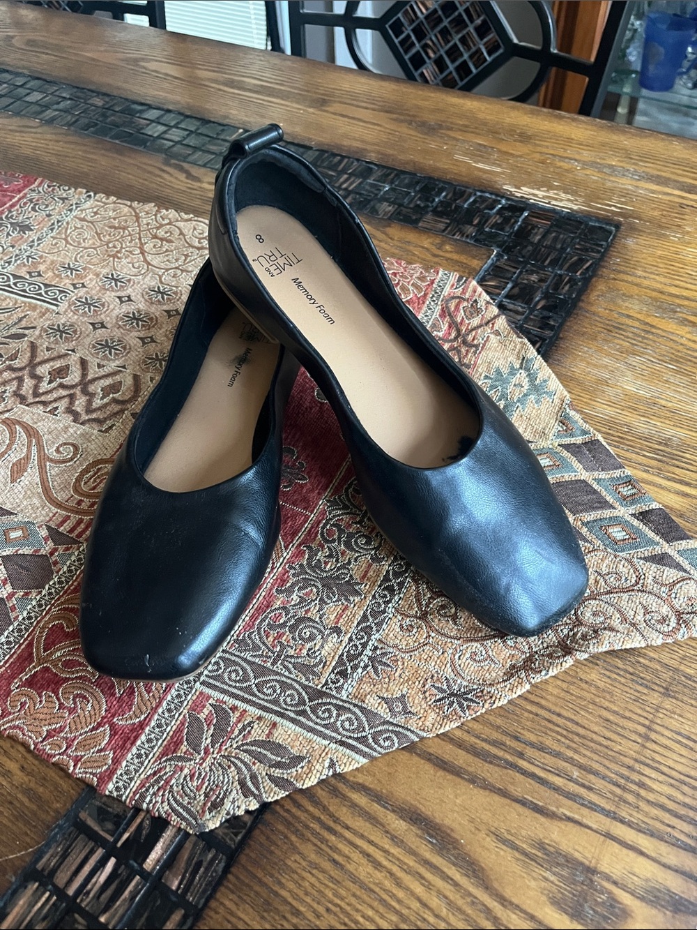 Time and Tru Black Square-Toe Slip-On Ballet Flats